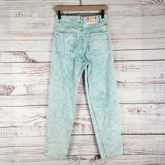 Mokuyobi Denim Jeans Women 26 Mint Green Acid Wash High Rise Tapered Pants Retro - Picture 8 of 12